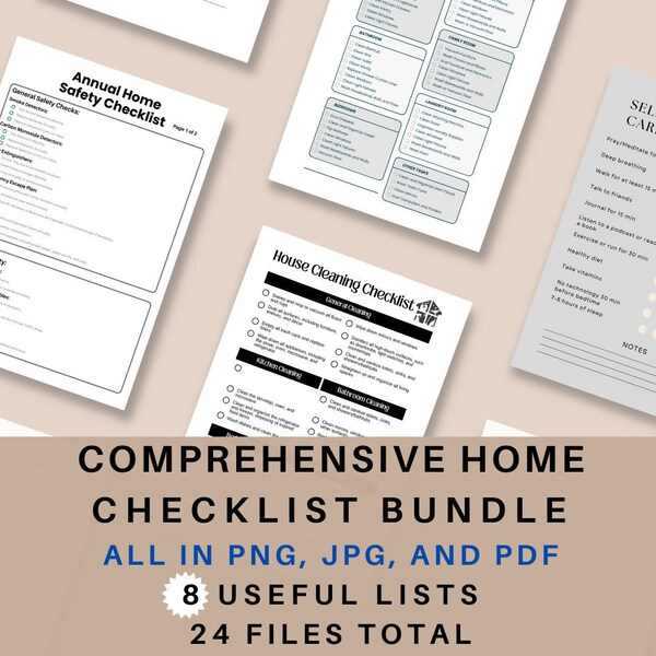 Home Checklist Safety Cleaning and Travel Bundle, Great to help keep your  home and life in order, 8 Useful Lists, Extras, Digital Download