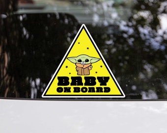 Baby Yoda On Board Decal: Car Safety Sticker (Waterproof, Removable)