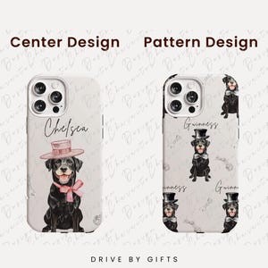 a cell phone case with a dog wearing a pink hat