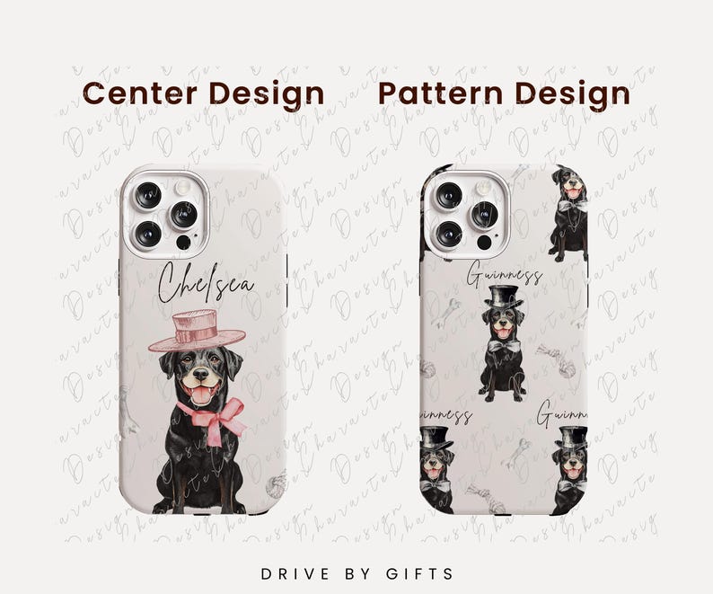 a cell phone case with a dog wearing a pink hat