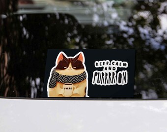 Keep Calm and Purrrr On Cat Bumper Sticker - Waterproof Decal