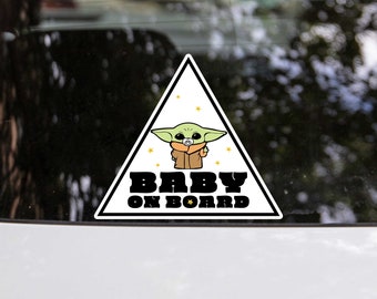 Baby Yoda Car Sticker On Board (Black & White, Waterproof Vinyl)