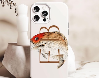 Custom Initials Japanese Fish Woodblock Print MagSafe Phone Case