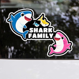 Shark Family Waterproof Vinyl Car Sticker, Playful Baby Shark Theme Car Decoration, Great Gift for Ocean Enthusiasts and Families on the Go