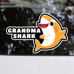Grandma Shark Waterproof Vinyl Car Sticker, Cute Waterproof Decal for Vehicles, Ideal Gift for Grandparents or Shark Enthusiasts