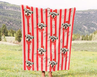 Custom Pet Face Blanket: Christmas Gingham Plaid, Personalized