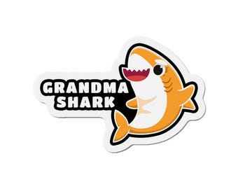 Grandma Shark Car, Playful Magnet | Waterproof Vinyl Decal, Weather Resistant | 4In, 6In Sizes