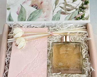 Luxury Blush Reed Diffuser Gift Set Custom Engraved Bridesmaid Proposal Box Elegant Peony Bridal Shower Favor Rose Gold Wedding Keepsake