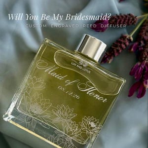 Personalized Bridesmaid Proposal Reed Diffuser Gift, Personalized Engraved Glass Diffuser, Bridal Party Gift, Luxury Bridesmaid Gift