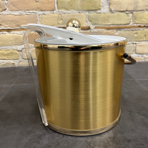Vintage Gold Ice-Bucket with tongs, Mid-Century