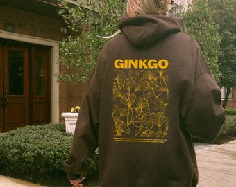 Ginko leaves hoodie japan unisex sweatshirt graphic trendy hoodie y2k aesthetic sweatshirt streetwear hoodie brown hoodie yellow hoodie