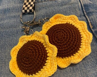 Handmade Sunflower Keychain - Crochet Charm for Keychains, Bags, & Backpacks