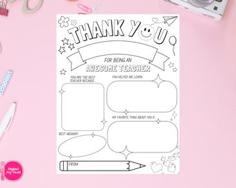 Teacher Appreciation Printable Teacher Appreciation Week Gift Thank You Teacher Gifts Coloring Pages School Kids Instant Digital Download