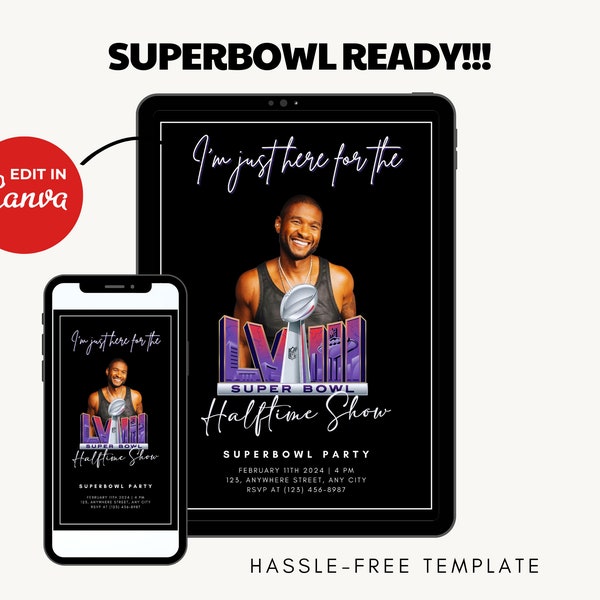 Usher Half Time Invitation , Super Bowl Party Invitation , Usher Superbowl , Digital Superbowl Invitation , Usher Super Bowl Invitation