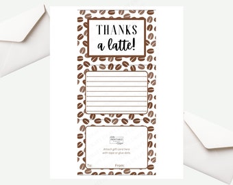 Printable Thanks a Latte Trifold Gift Card Holder
