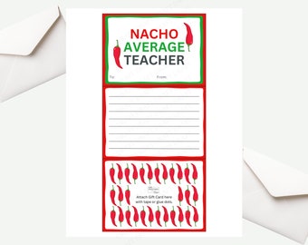 Druckbarer Nacho-Average-Geschenkkartenhalter für Lehrer, dreifach gefaltet