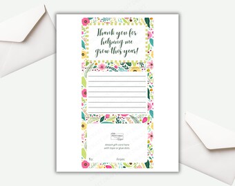 Printable Thank You for Helping Me Grow Trifold Gift Card Holder