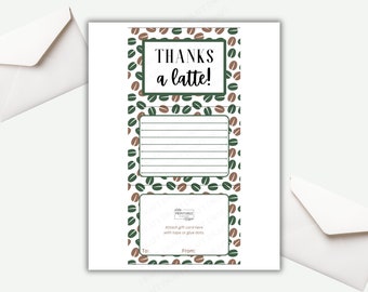 Printable Thanks a Latte Trifold Gift Card Holder