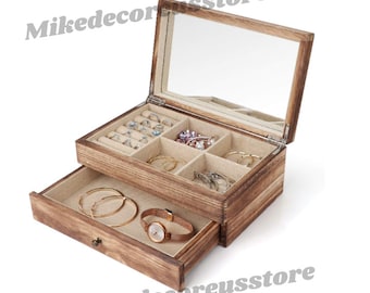 2 Layer Wooden Large Jewelry Box For Women | | Antique Jewelry Box | Jewelry Storage | Engraved Jewelry Box | Jewelry Organizer