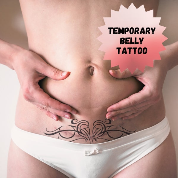 Hearts and Ovaries 6" Temporary Belly Tattoo for C-Section Scars Postpartum Mom Stomach Fake Tattoo 6 Inches