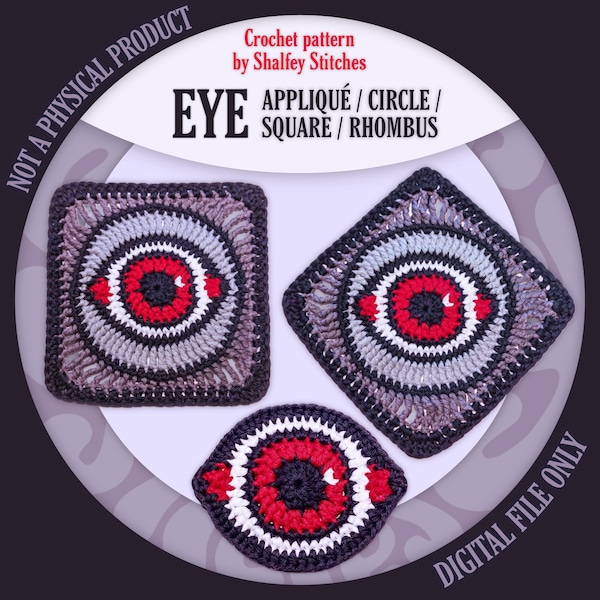 Eye Square / Appliqué / Circle - Crochet pattern | DIGITAL DOWNLOAD
