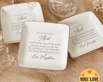 To My Beautiful Aunt Ring Dish, Custom Jewelry Holder, Personalized Trinket Tray, Aunt Birthday Gift, Mothers Day Gift, Ceramic Ring Dish