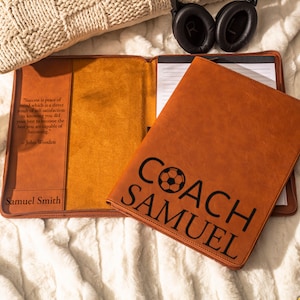 Custom Leather Portfolio, Gift For Coach, Coaches Gift, Basketball Coach Gift, Coach Appreciation, Personalized Gift for Coach,Gifts for Him