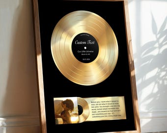Personalized Plaque, Gold Vinyl Record Plaque Custom Plaque, Vinyl Record Plaque, Framed Poster Award, Personalized Gift, Music Lover Gift