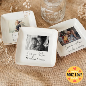Custom Mom Photo Jewelry Holder, Personalized Trinket Tray, Gift for Mother, Ceramic Ring Dishes, Personalized Gift, Mom Birthday Gift