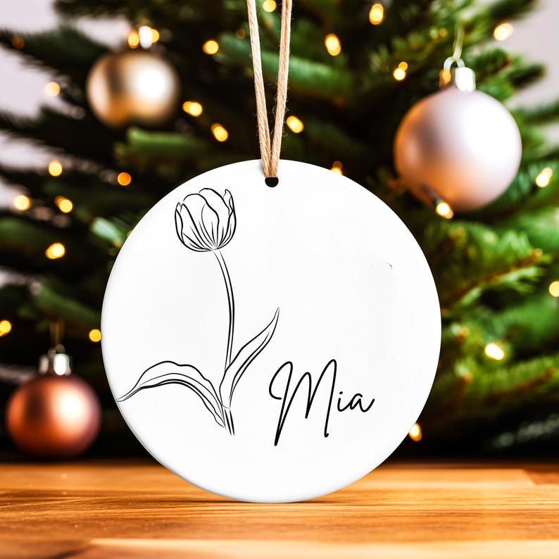 Personalized Birth Flower Christmas Ornament, Christmas Gift for Sister
