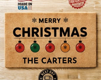Personalized Merry Christmas Doormat, Housewarming Gift, Coir Doormat, Holiday Doormat, Christmas Gift, Personalized Gift, Custom Doormat