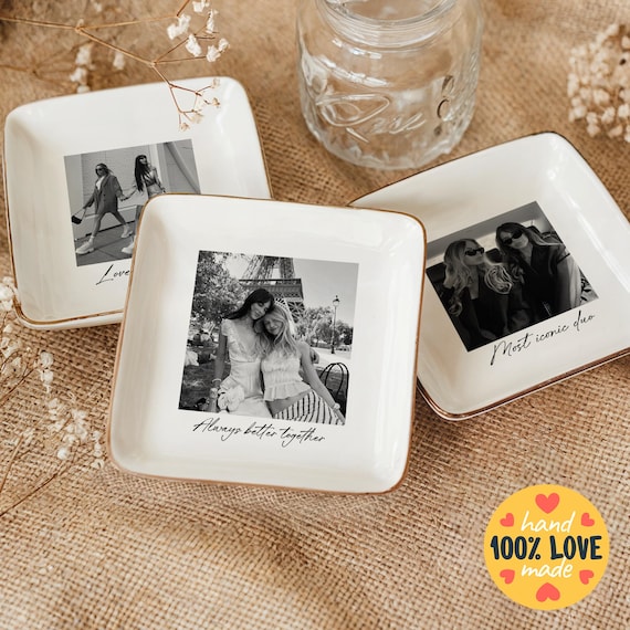 Custom Bestie Photo Jewelry Holder, Personalized Trinket Tray, Gift for Sister, Ceramic Ring Dishes, Personalized Gift, Soul Sister Gifts