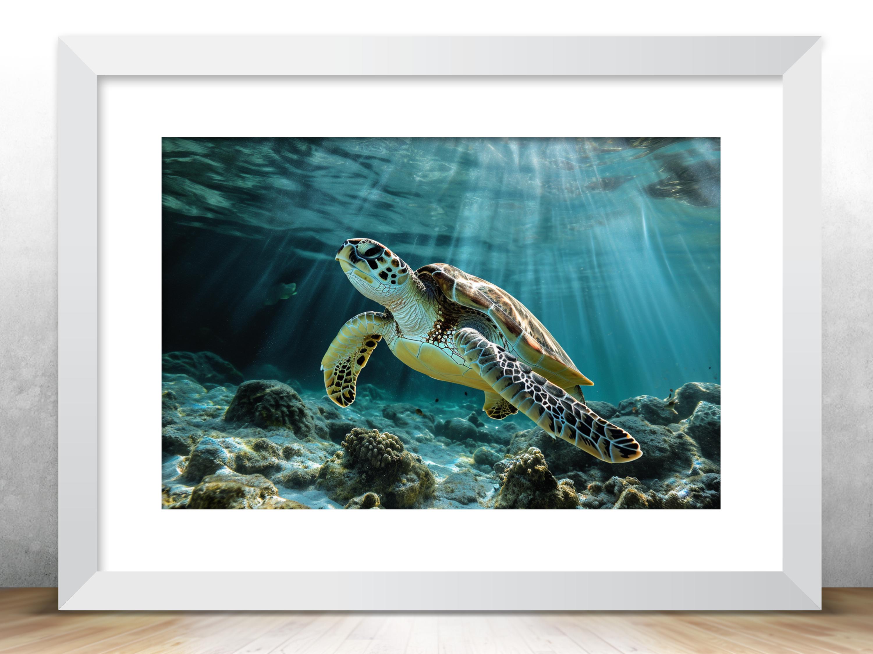 Marine Life Sea Turtle Photo Print, High Quality on Canvas, Framed and Matted, Photo Paper, Metal & Acrylic, Available in Extra Large Sizes