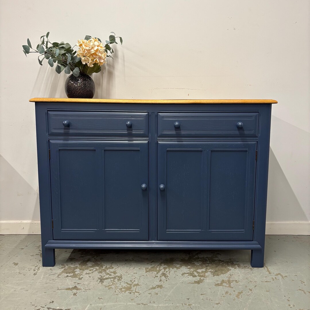 Vintage Blue Painted Sideboard – Rustic Farmhouse Buffet Cabinet ...