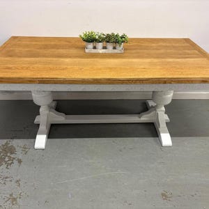 Large Extending Farmhouse Dining Table, White Base & Solid Wood Top, Seats 8–12