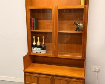 Nathan Mid Century Teak Display Cabinet Bookcase Glazed Doors Sideboard Storage