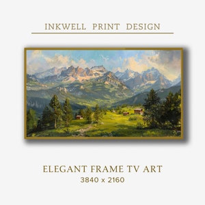 Samsung Frame TV Alpine Village, Mountains Art, Bierstadt Painting, Fall, Vintage Landscape Painting, Digital Download Frame TV Art, BS3