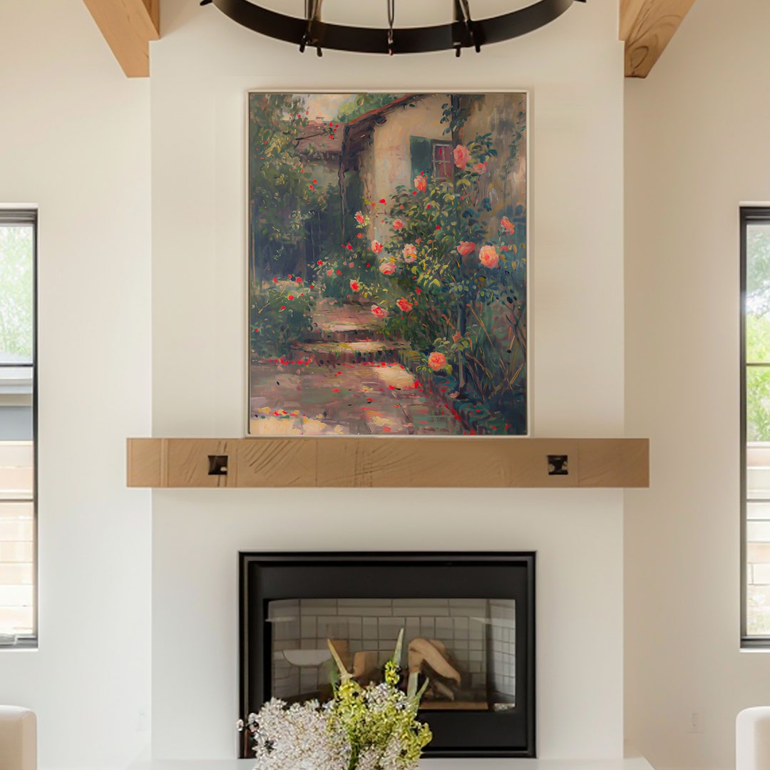 Rose Garden Printable Art, Flowers, Landscape, Country Painting, Roses ...