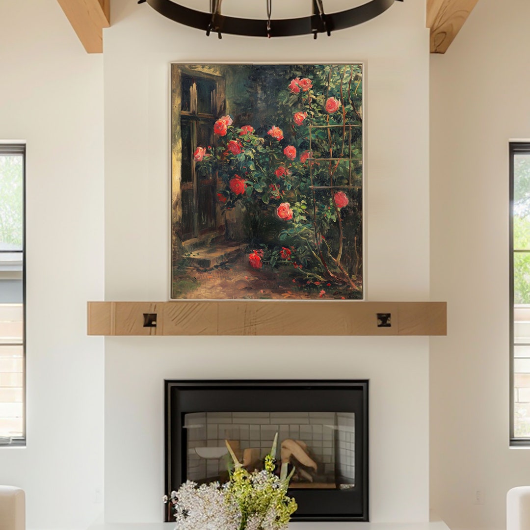 Rose Garden Printable Art, Flowers, Landscape, Country Painting, Roses ...