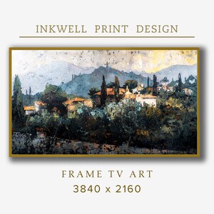 Rustic Village Painting, Samsung Frame TV Art, Village Landscape, Village Art, Home Decor, Village Abstract, Village Frame TV GL13