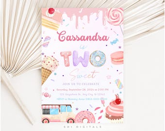 Two Sweet Birthday Invitation Candy Theme Digital Download