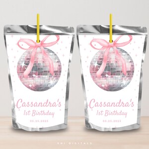 disco ball juice pouch label editable disco ball template birthday juice pouch labels printable juice label tag disco ball party bundle DB01