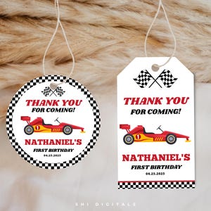 fast one thank you tag editable favor tag printable racing car round favor tags minimal race car gift favor tags printable tags for fast one