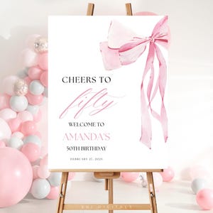roze strik 50e verjaardag welkomstbord elegante roze strik feest welkomstbord bord verjaardag welkomstbord roze flirt proost op 50 jaar bord