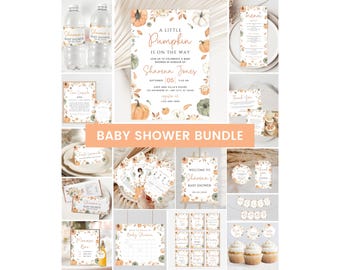 Editable Little Pumpkin Baby Shower Bundle Printable Fall Party Templates LP02 a little pumpkin is on the way party Bundle