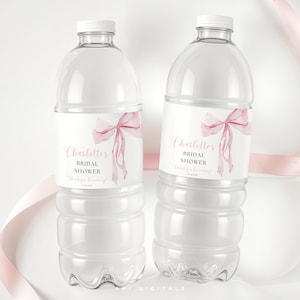 Étiquette rose pour bouteille d'eau avec nœud rose modifiable Étiquettes pour douche nuptiale avec nœud rose Etiquette autocollante pour shower de mariage Étiquettes elle va se marier