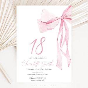 pink coquette 18th birthday invitation tween pink bow 18th birthday coquette 18th birthday invitation pink bow template trendy ribbon invite