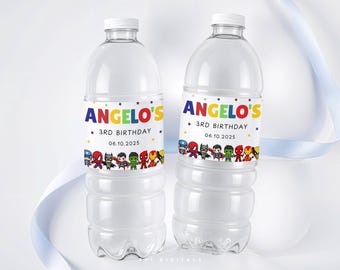 Superhero Birthday Water Bottle Labels Template SH01