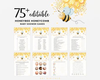 75+ Honeycomb Bee Baby Shower Games Bundle HB01
