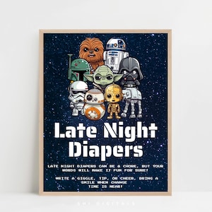Star Wars Late Night Diapers Sign Galaxy Baby Shower Decor Digital Download SW01